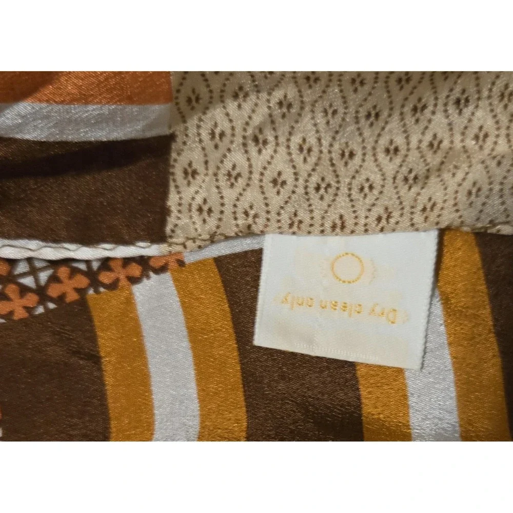 Glentex Silk Scarf Patchwork Print Brown Beige Square 30×30 Made Japan